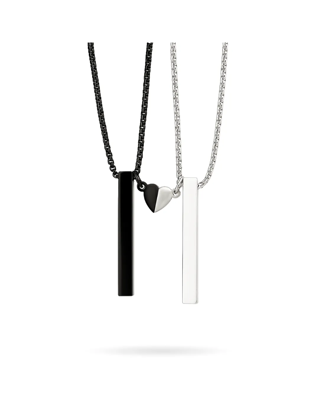 Collar Corazon Barra Plata Y Negro